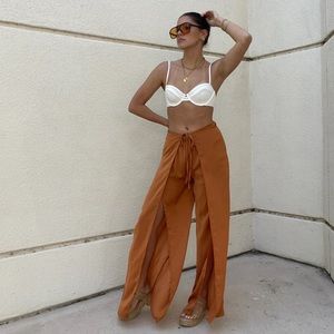 12th tribe DALIA FRONT SLIT CARAMEL PANTS